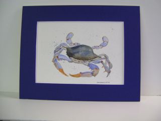   Painting Blue Crab Matted Blue by Anna Barnwell Williams