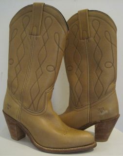 Frye Womens Cowboy Boots Stacked Heel Tan 8 5 B Western Fashion