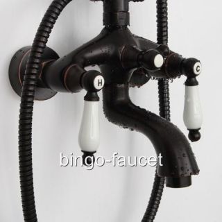 Oil Rubbed Bronze Bar Shower Faucet with Rain Head Handheld Showerhead 