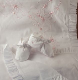 Boutique Hand Embroidered Batiste Baby Blanket Cottonwhite
