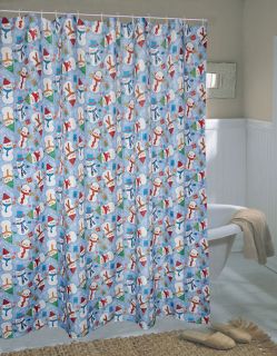 Snowman Fabric Shower Curtain Set with 12 Hooks Bath Christmas Decor 