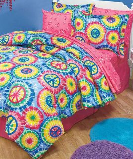   Full or Twin Peace Sign Tie Dye Bedding Comforter and Sheet Set