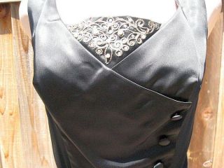 Vintage 50s Black Satin Rhinestone Pearl Wiggle Dress M