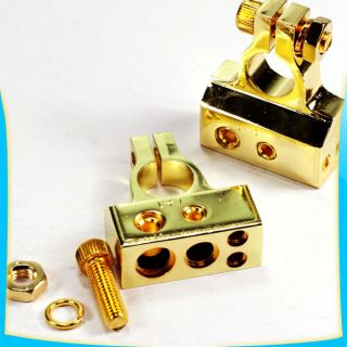 Pair Gold Plated Battery Cable Terminals Positive & Negative for Car 
