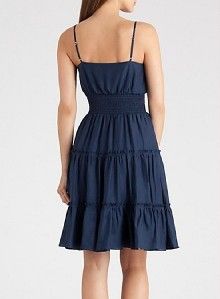 New Marciano Guess Bayliss Peasant Tiered Dress Ruffle Top Navy XS s M 