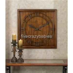 Large 32 Wood Wall Clock Square Neiman Marcus Cottage Ranch Lodge 