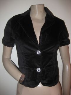 BB Dakota Black Velvet Short Sleeve Blazer Crop Jacket w Rhinestone 