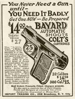 rare 1921 ad for the $ 14 bayard 25 automatic pistol