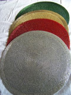 Glass Beaded Round Placemats   Red, Green, Gold & Silver for Christmas