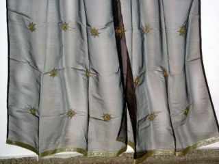   with our floral mirror embroidered grey organza sari curtains
