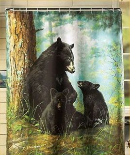Bear Cub Shower Curtain Cabin Lodge Bathroom Fabric Country Home Decor 