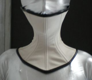 White Real Leather Over Mouth Neck Corset Collar M