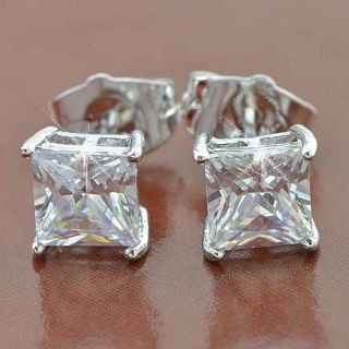 Amazing 9K White Gold Filled CZ Square Stud Earrings