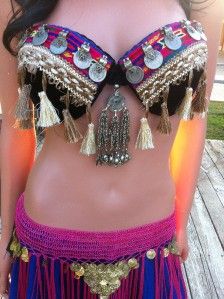 Kuchi Tribal Gypsy Fusion Old Antique Coin Belly Dance Bra C Cup Belt 
