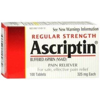 ASCRIPTIN Regular Strength BUFFERED ASPIRIN Pain Reliever 100 Tablets 