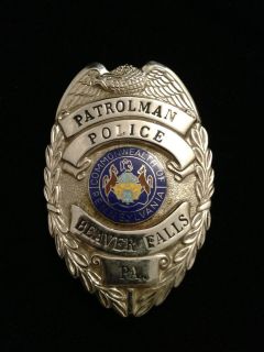 Vintage Obsolete Beaver Falls Pennsylvania Police Patrolman Badge