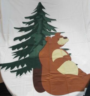 Big Brown Bear Pine Tree Fabric Shower Curtain Cabin Lodge Christmas 