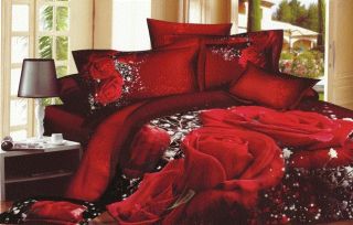 Red Rose White Sparkled Queen Size Comforter Set with Filler 4pc New 