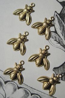 set of six beautiful brass bee bumblebee charms