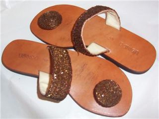 usindo amber glass beaded thong flop sandal sz 6