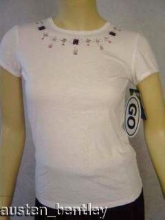 New Behnaz Sarafpour White Purple Pink Jewel T Shirt XS