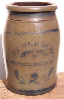 Antique Stoneware Jar Crock 2 Gal Behrens Wheeling WV