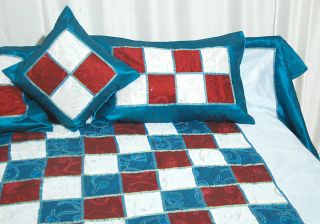   Patchwork Embroidery  Bedsheet Vintage Handmade Bedspread