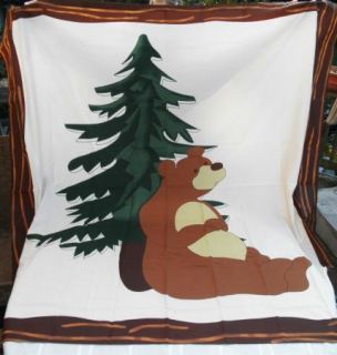 Big Brown Bear Pine Tree Fabric Shower Curtain Cabin Lodge Christmas 