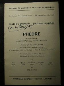 Beatrice Straight Mildred Dunnock Phedre Signed London Theatre 