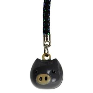 Pig Head Bell Charm Hog Mobile Cell Phone Strap Brass