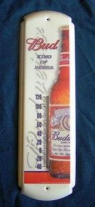 2001 BUDWEISER BUD KING OF BEERS METAL SIGN WITH THERMOMETER 17