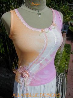 BEGIN~ Pink/mango dyed lace rosette TANK *CUSTOM*