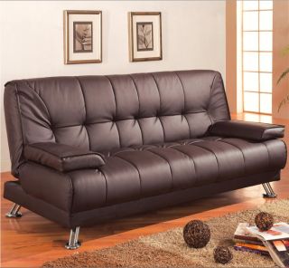 Contemporary Brown Vinyl Sofa Bed Modern Futon 300148