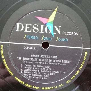   LP Anniversary Tribute to Irving Berlin Connee Design DLP 68 VG