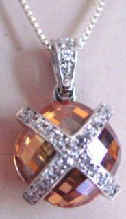 Suzanne Somers Fancy Peach Crystal Criss Cross Sterling Necklace Fjt 