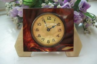   French Faux Tortoiseshell Mother of Pearl Bedside Clock C1920