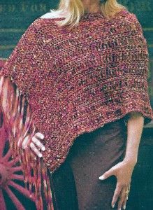 52c Crochet Pattern for Lady Teen Ribbon Yarn Poncho Beginner Skills 