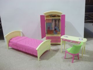 Barbie Doll Bedroom Armoire Desk Lot Furniture Dollhouse Accessory 