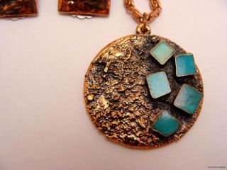 Vintage Solid Copper Bell Trading Post Co Turquoise Pendant Necklace 