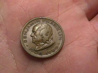 Original 1706 1790 Benjamin Franklin Memorial Souvenir Coin Token 
