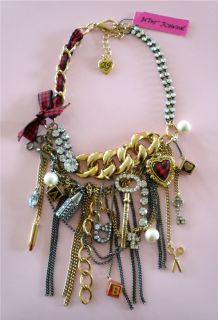 Betsey Johnson School Pin Key Heart Pen Chains Necklace