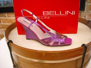 Bellini Java Purple Metallic Snake Wedge Sandals 12 w New
