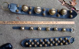 Vintage Sleigh Bells Thick Black Leather strap Bells and hoop