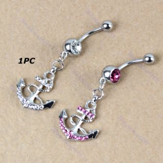 1pc Crystal Boat Anchor Stainless Steel Belly Navel Ring Piercing 