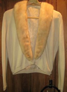 BERNHARD ALTMANN 100 Cashmere Cardigan Sweater FUR Collar sz M