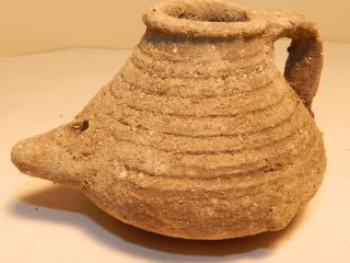 Biblical Jerusalem Oil Lamp Holy Land Ancient Antique Clay Pottery 
