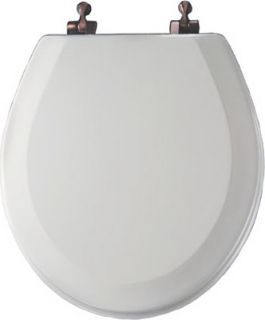 Toilet Seat Bemis 44OR 000 White Round w Non Tarnish Oil Rubbed Bronze 
