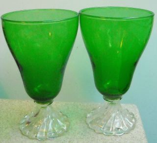 Vintage 2 Forest Green Boopie Berwick Anchor Hocking Ice Tea Glasses 