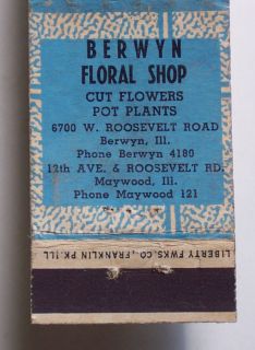 1940s Matchbook Floral Shop Pot Plant Maywood Berwyn IL