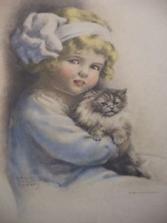 RARE VINTAGE BESSIE PEASE GUTMANN TABBY PRINT 172 GIRL with CAT